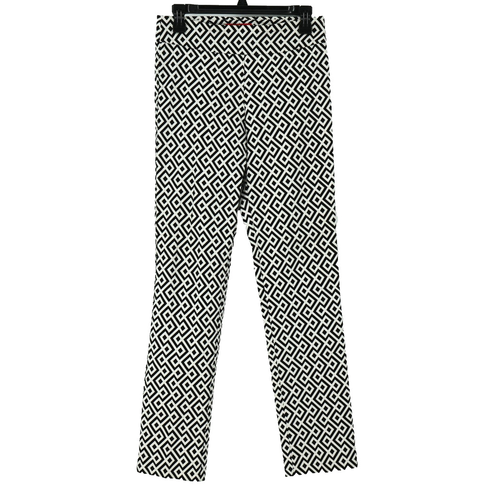 Krazy Larry Pants Womens 6 Black White Geometric Stretch Straight Leg Pull On